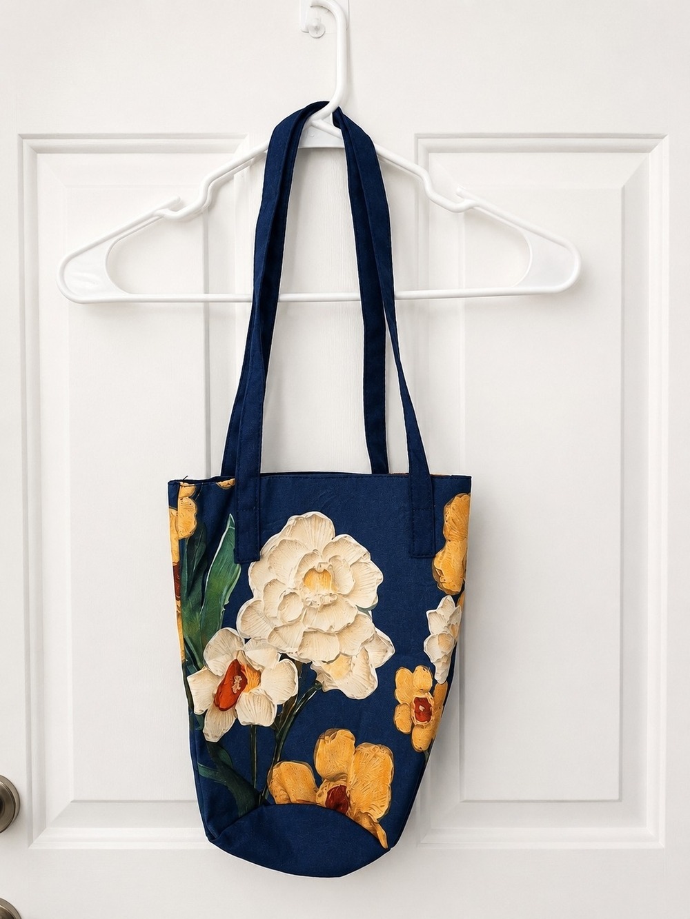 Navy Linen Tote with Yellow Floral Accents - Picture 3 of 6